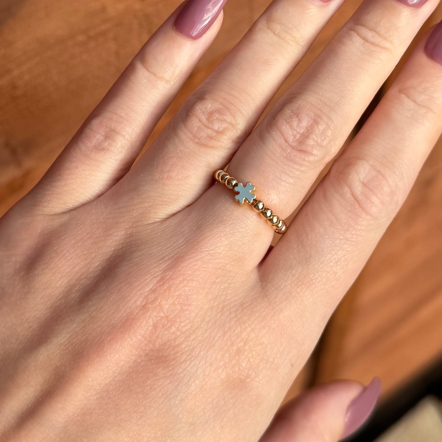 Gold four leaf clover ring - Positively Beaded