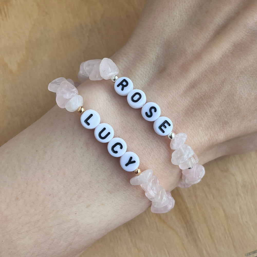 
                      
                        Classic rose quartz name bracelet
                      
                    