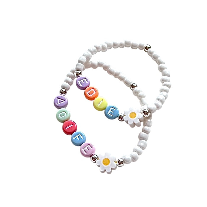 Kids' Multicolour Daisy Name Bracelet - Positively Beaded