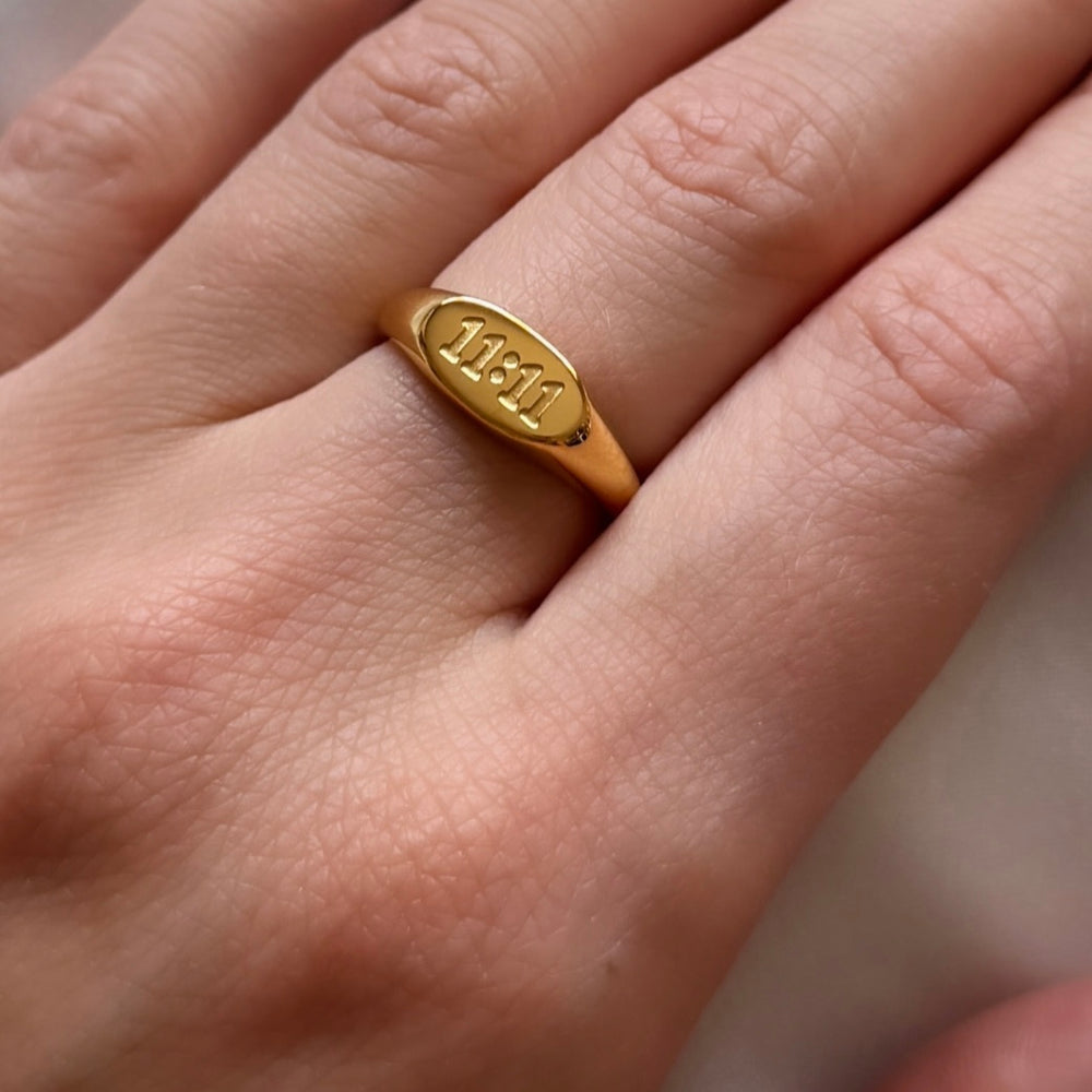 11:11 Engraved Oval Ring - Positively Beaded