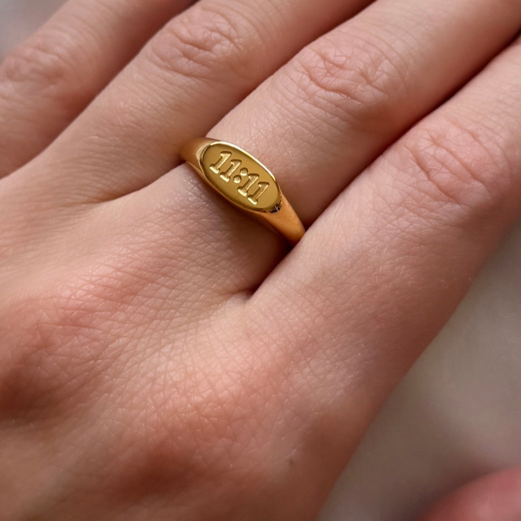 11:11 Engraved Oval Ring - Positively Beaded