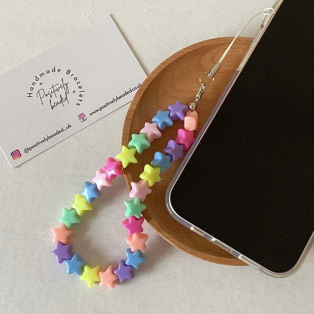 Beaded phone strap - rainbow stars