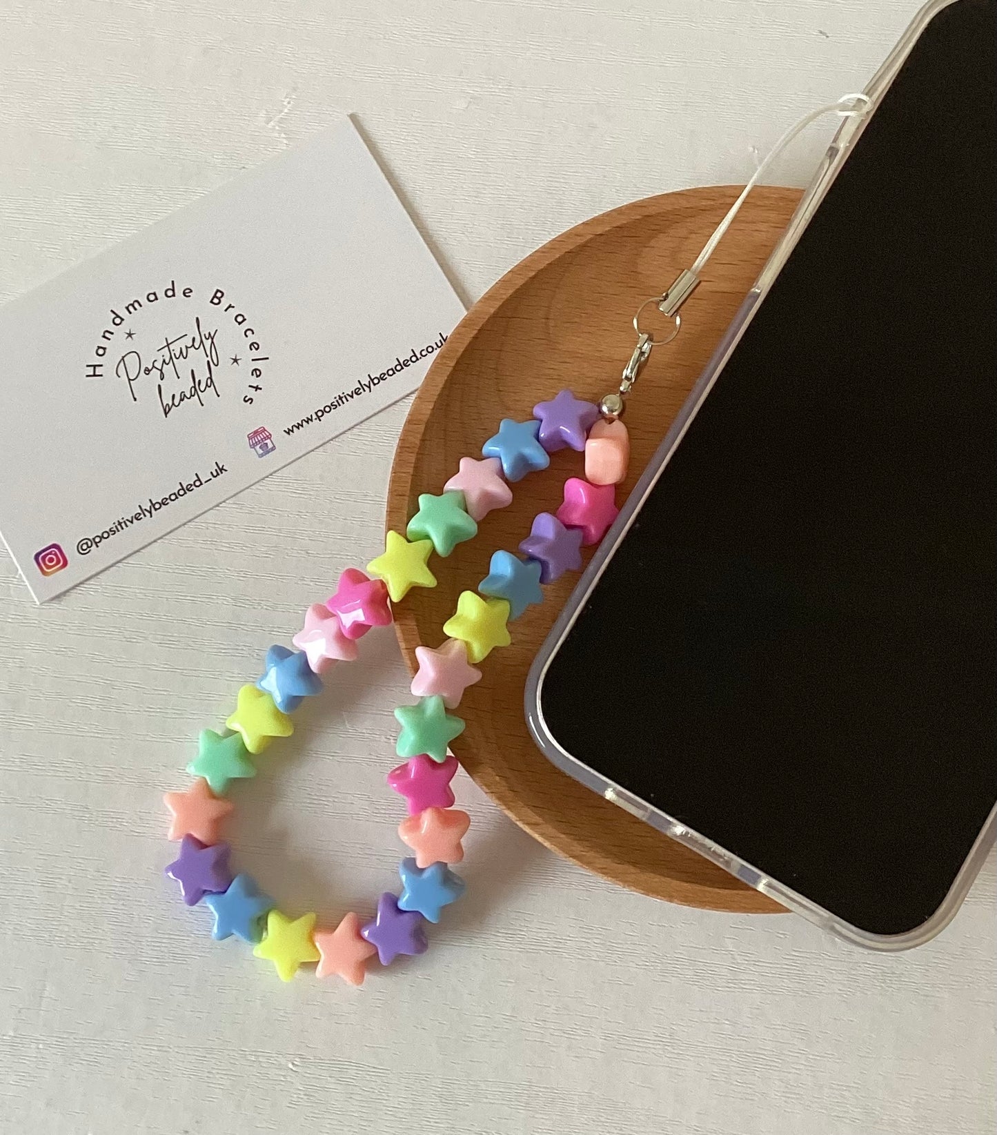 Beaded phone strap - rainbow stars