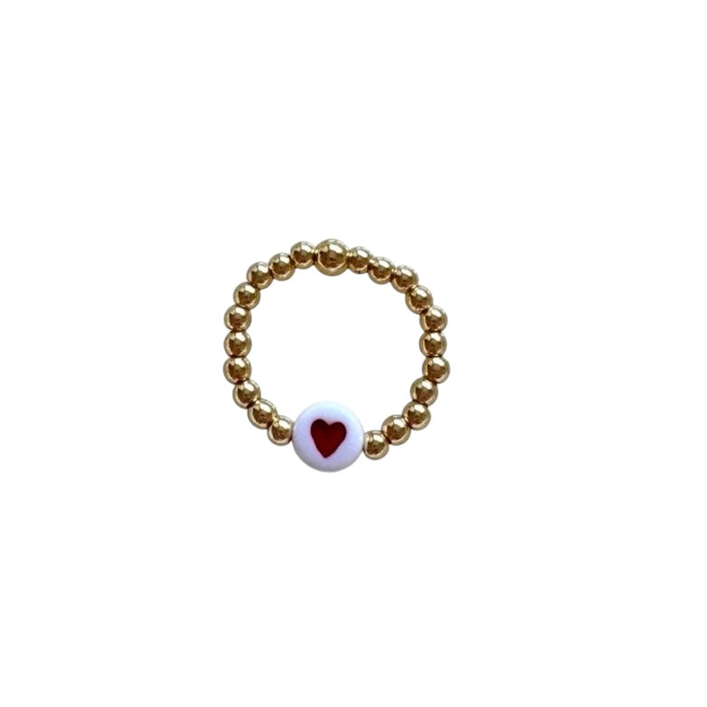Red And White Heart Beaded Ring