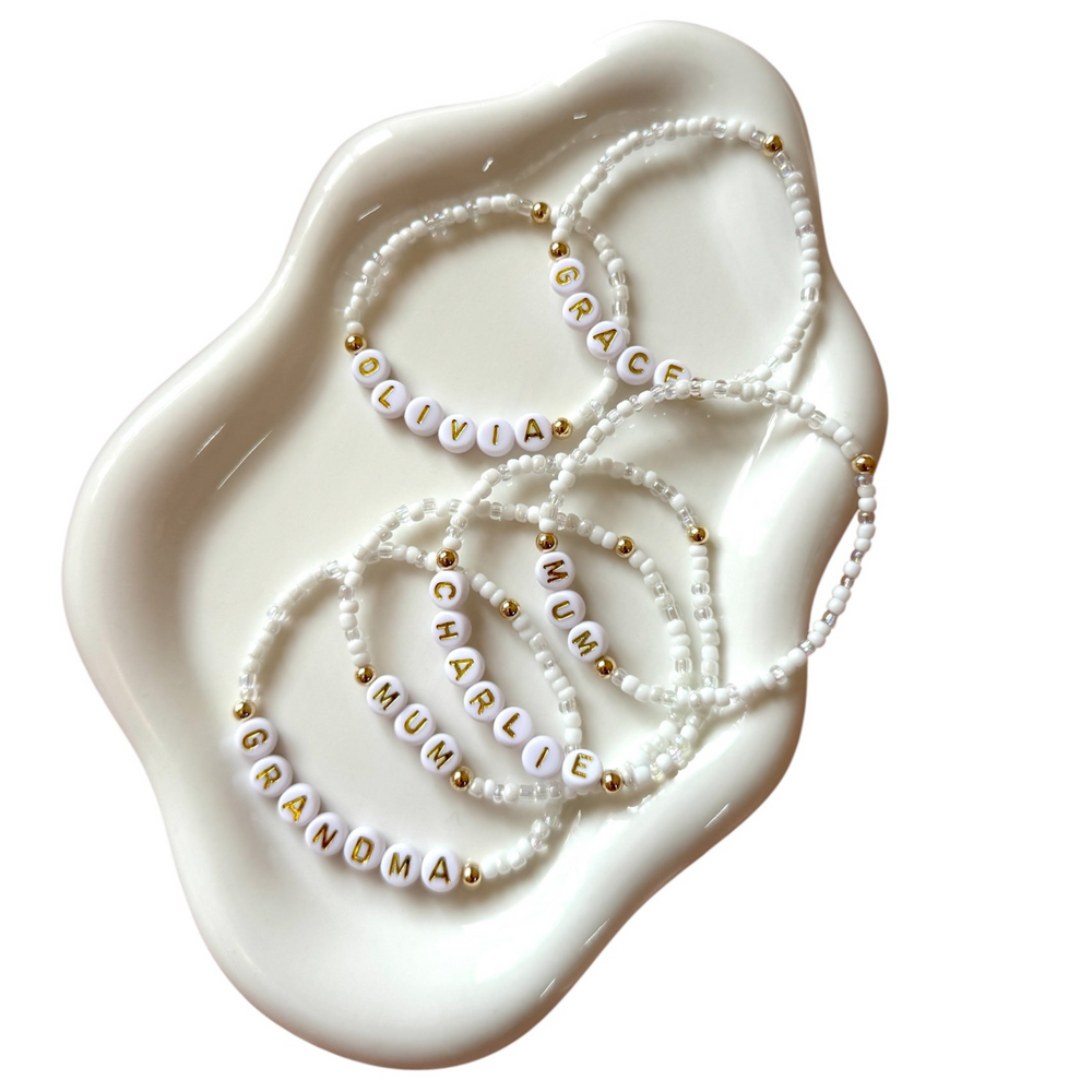 Delicate beaded name bracelet - Positively Beaded