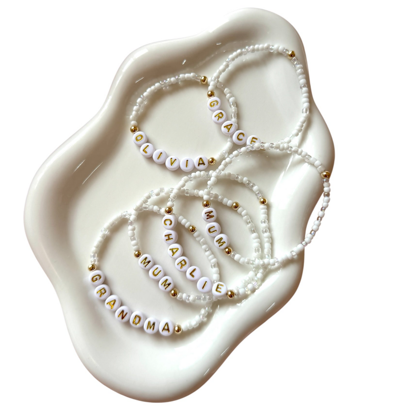 Delicate beaded name bracelet - Positively Beaded