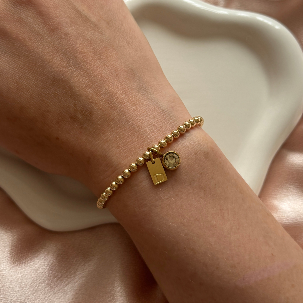 Luxe Engraved Initial Birthstone Charm Bracelet - 14kt Gold Filled - Positively Beaded