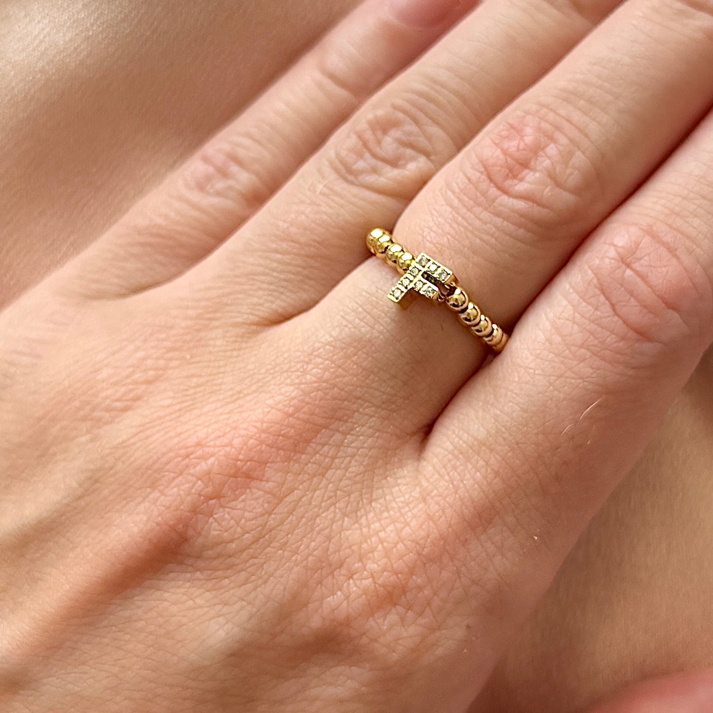 The Luxe Sparkle Initial Ring - 14kt Gold Filled - Positively Beaded