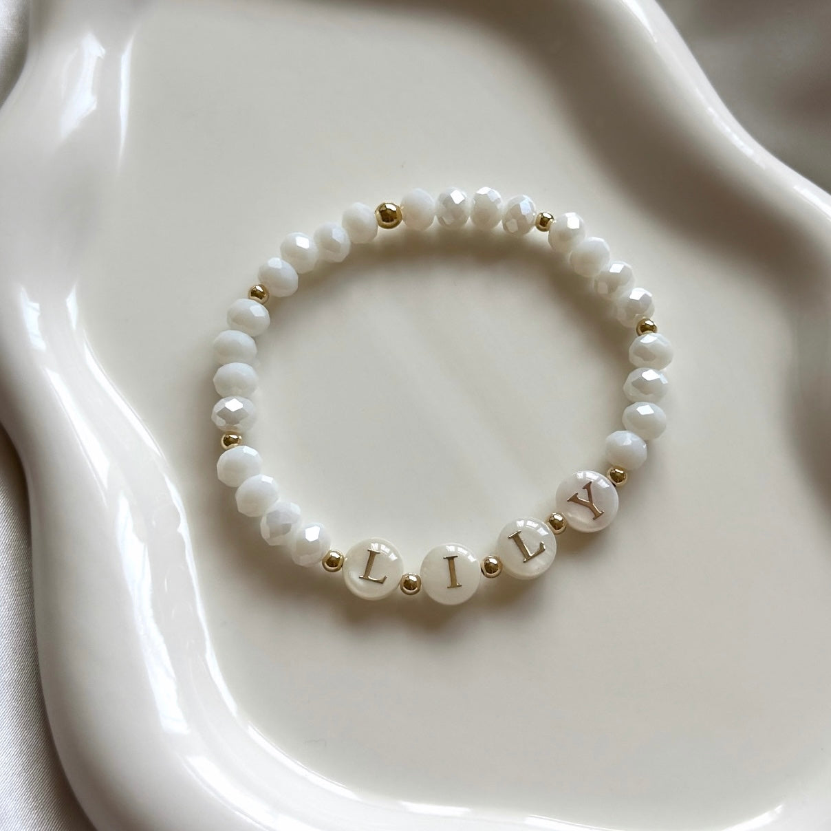 Frosted Crystal Pearl Letter Name Bracelet