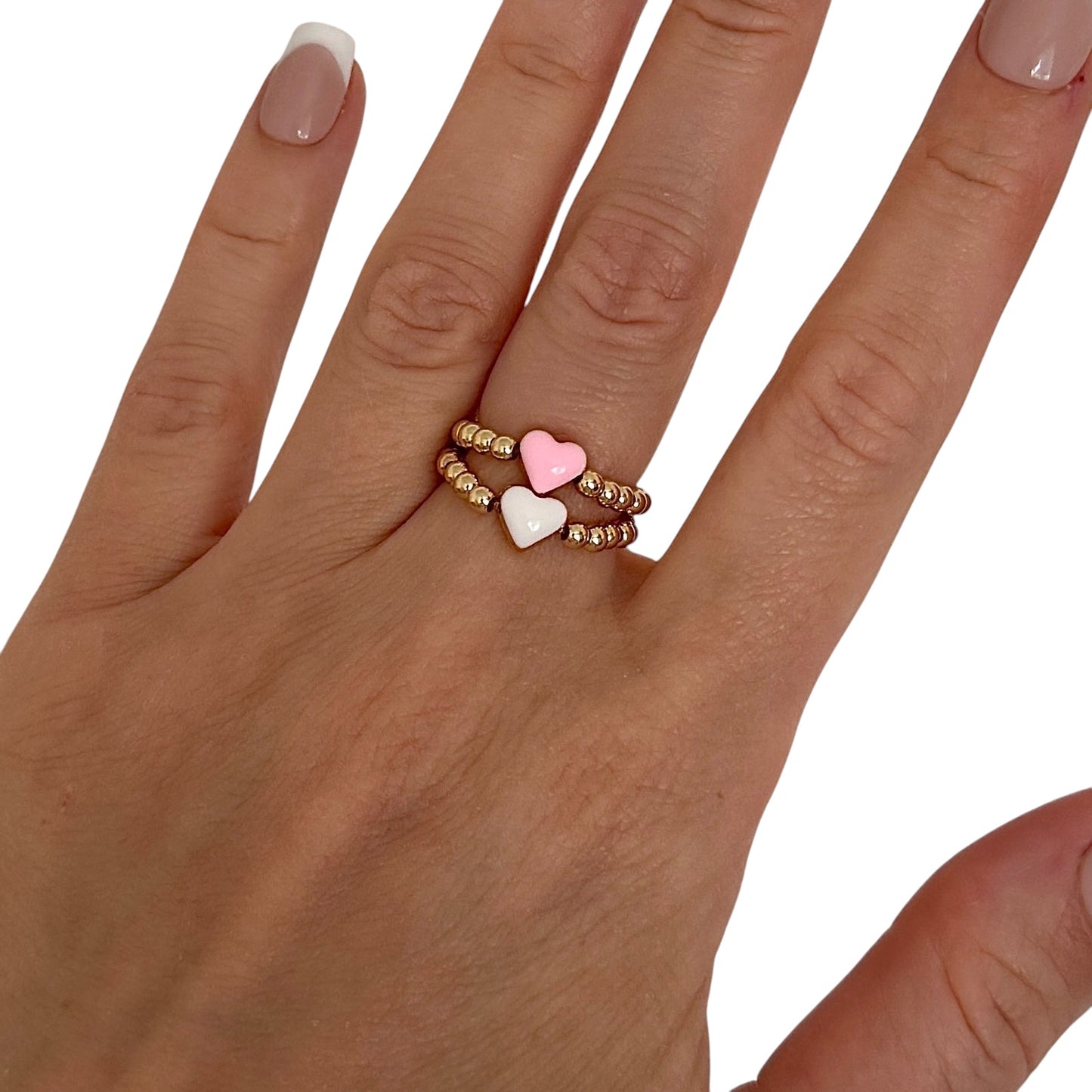 Enamel Heart Bead Ring
