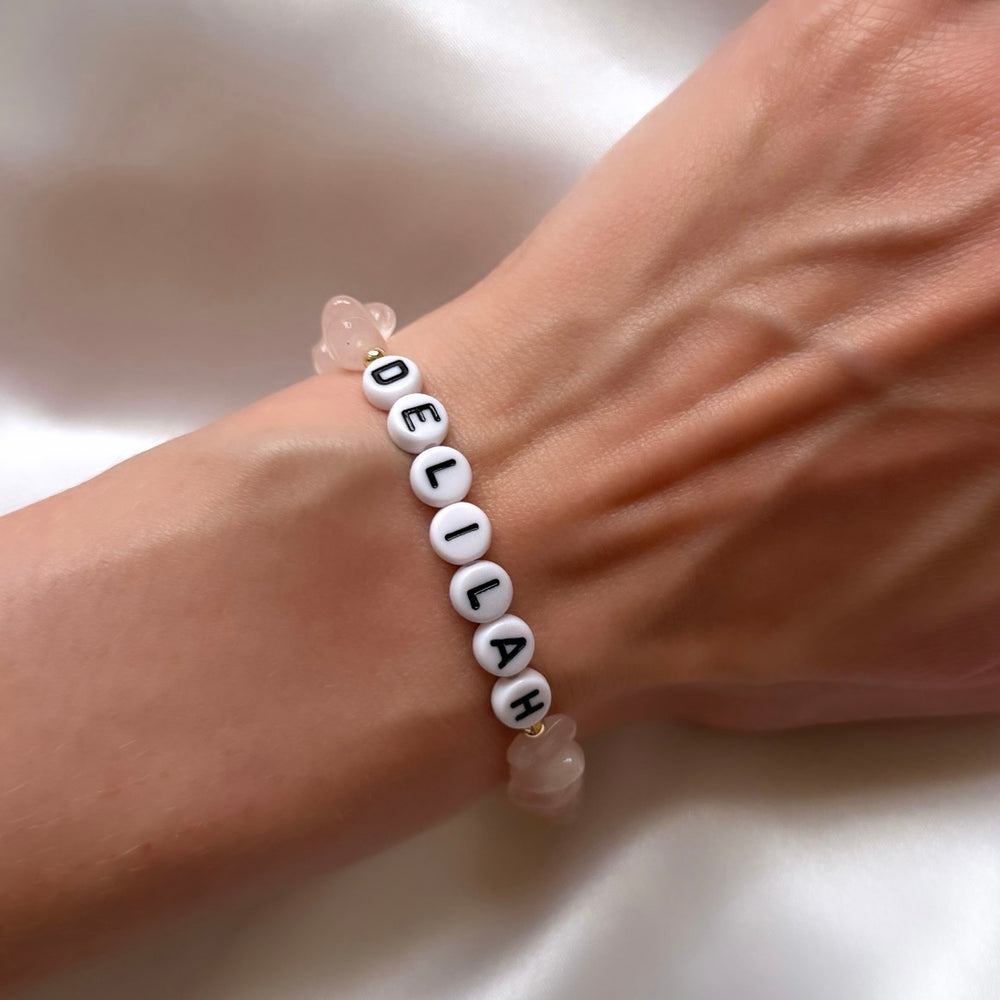 
                      
                        Classic rose quartz name bracelet
                      
                    