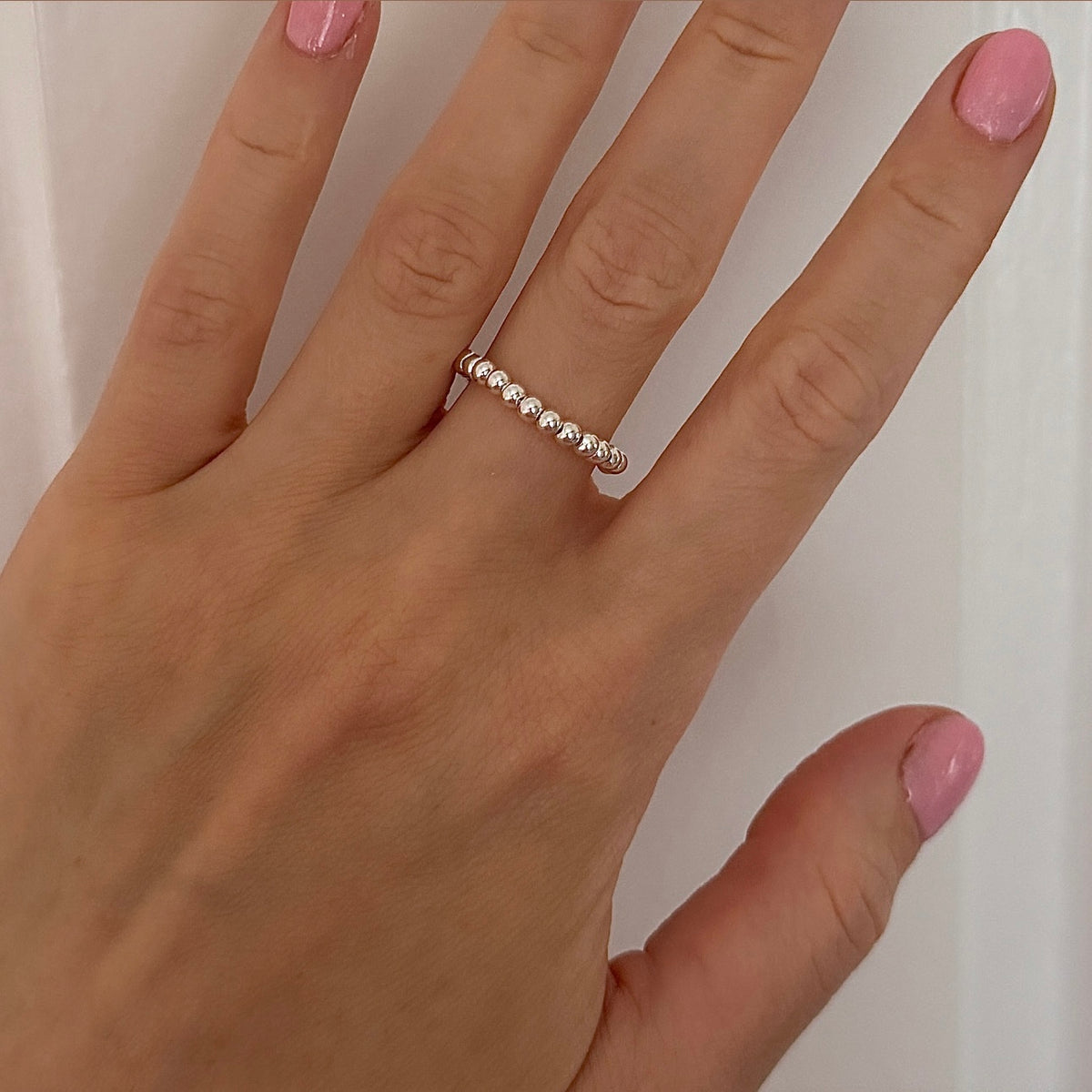 Silver Beaded Rings Dainty sterling silver beaded ring - Positively Beaded