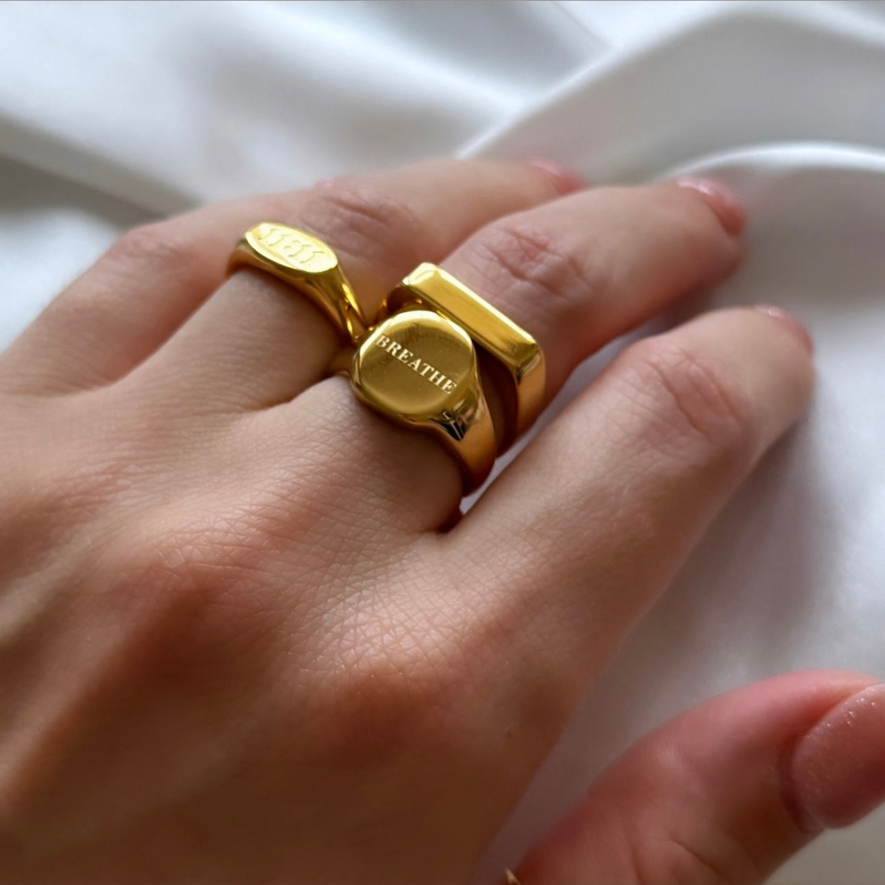 Breathe Engraved Statement Signet Ring - Positively Beaded