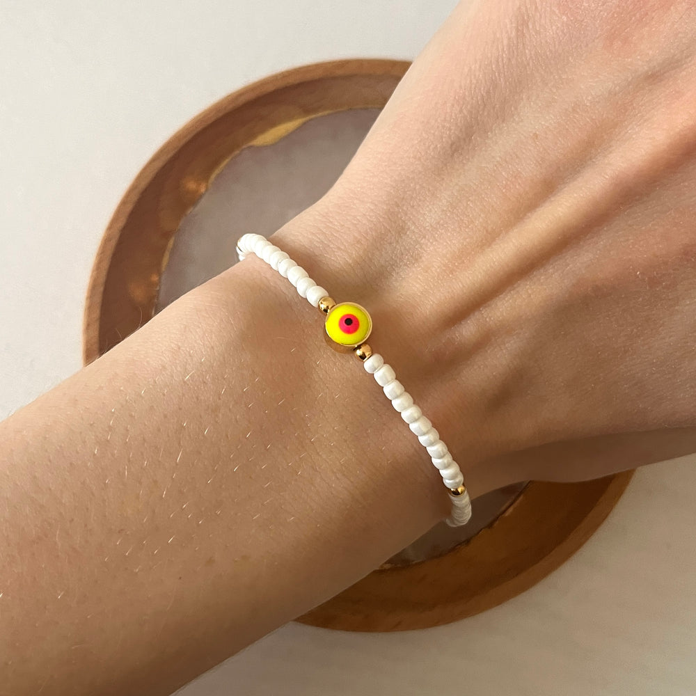 Yellow and pink evil eye stacking bracelet