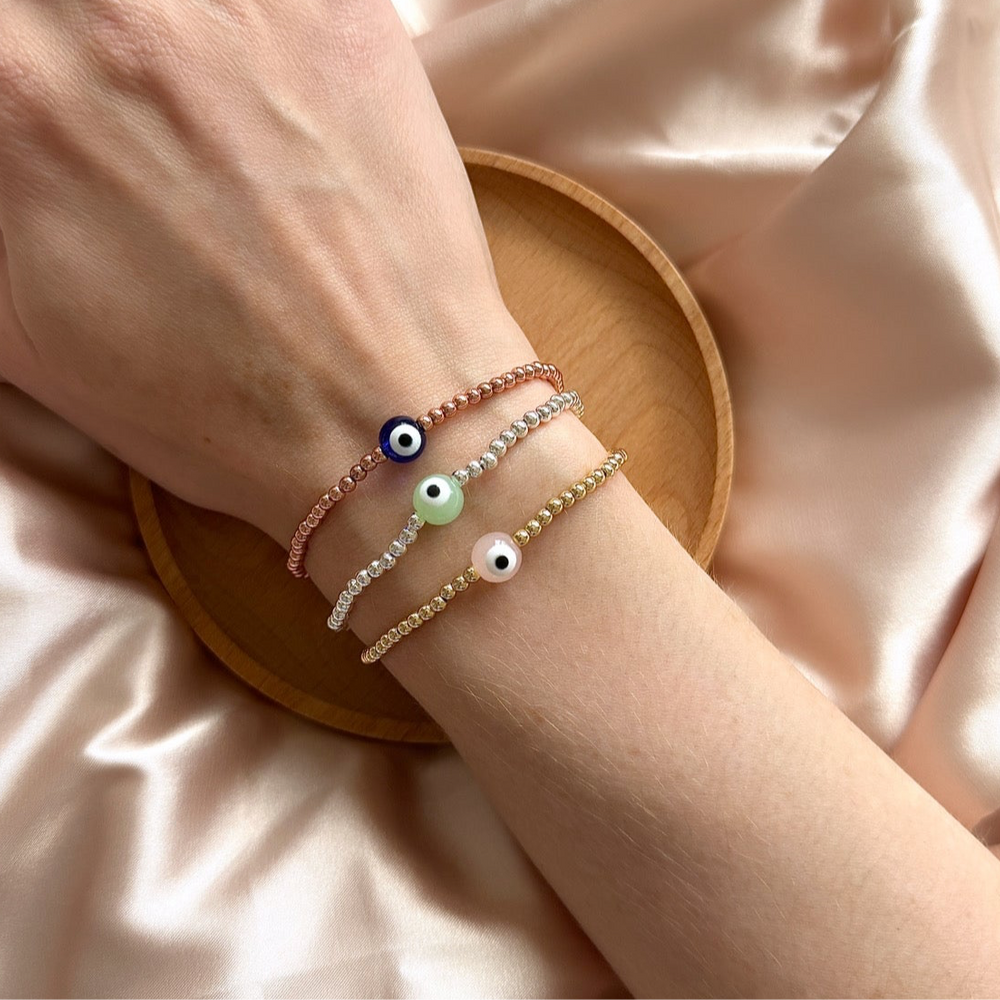 Colourful delicate evil eye bracelet - gold, rose gold, silver