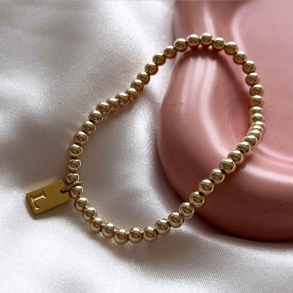 14kt Gold Filled Engraved Initial Tag Bracelet - Positively Beaded