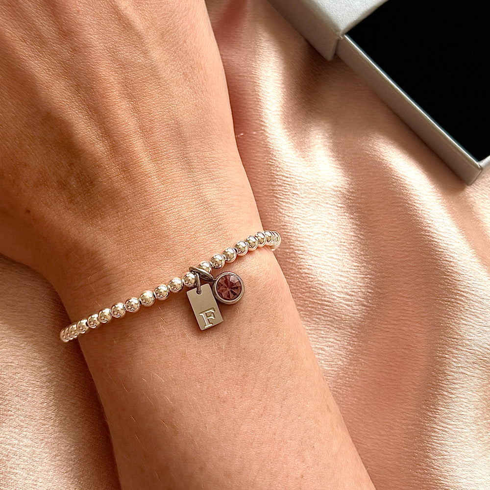 
                      
                        Luxe Engraved Initial Birthstone Charm Bracelet - 925 Sterling Silver - Positively Beaded
                      
                    