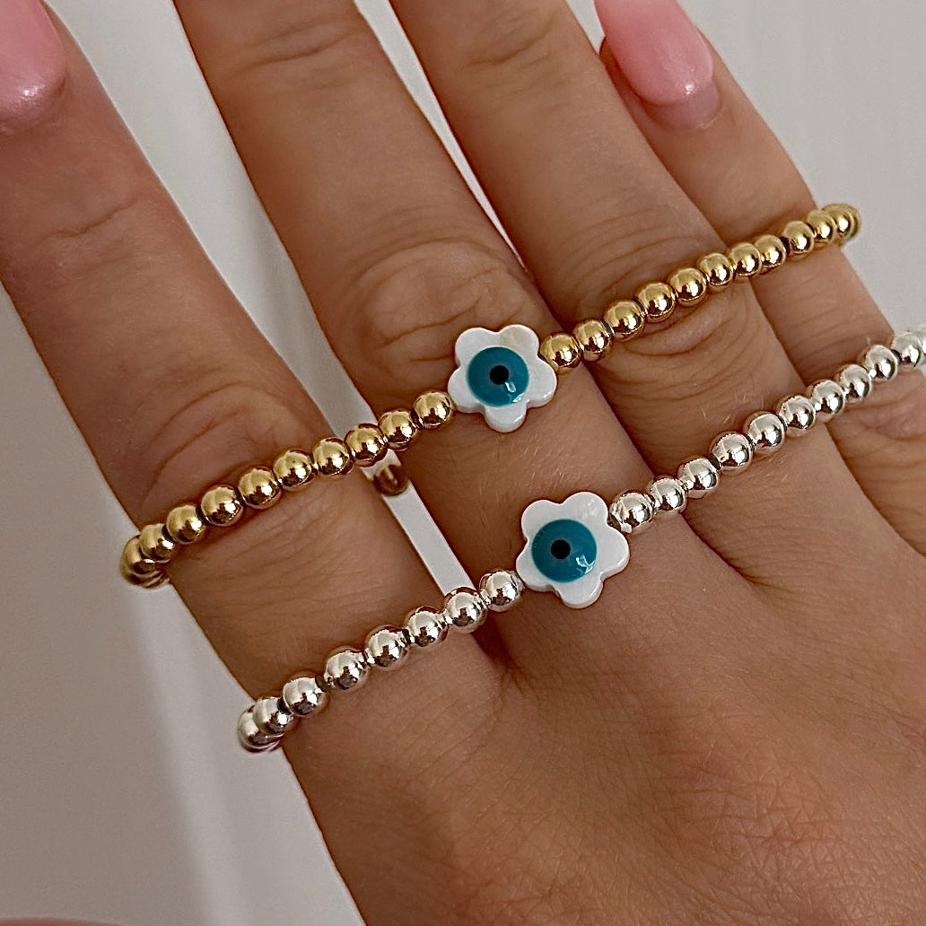 Evil eye pearl flower bracelet - Positively Beaded