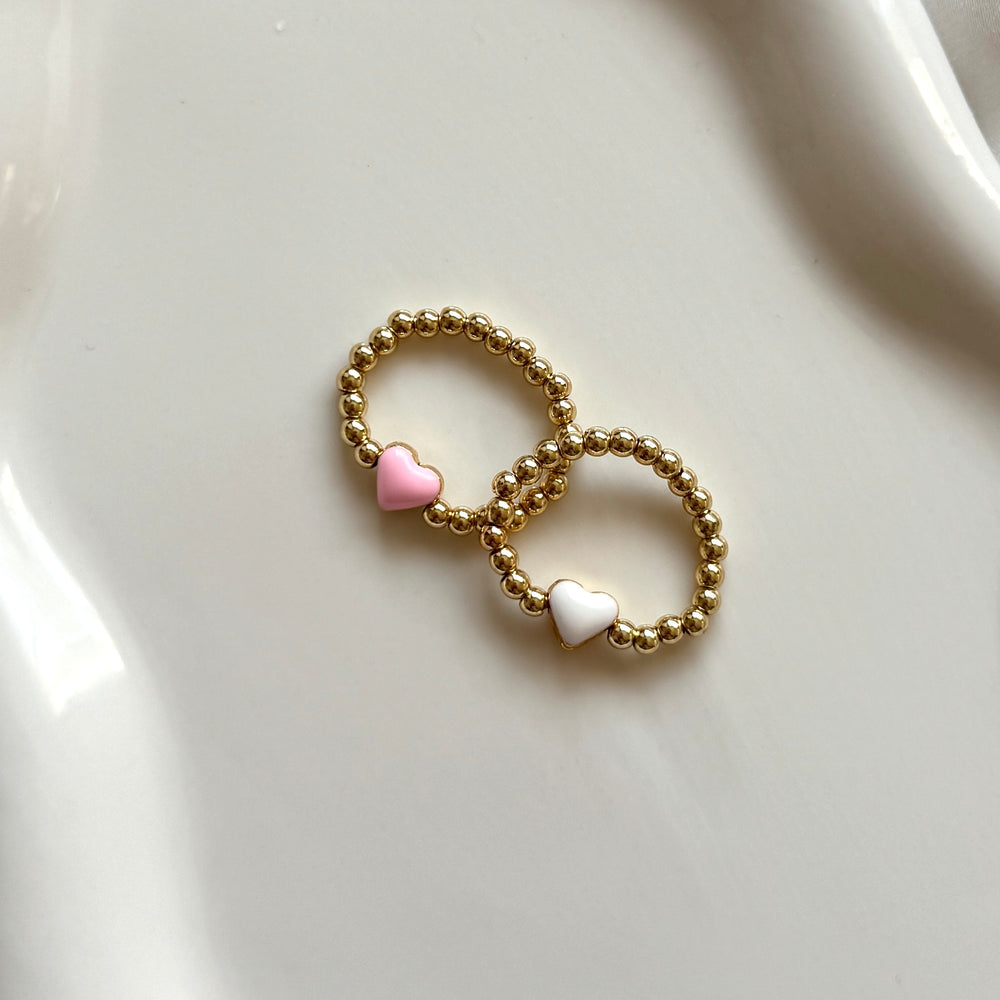 Enamel heart bead ring