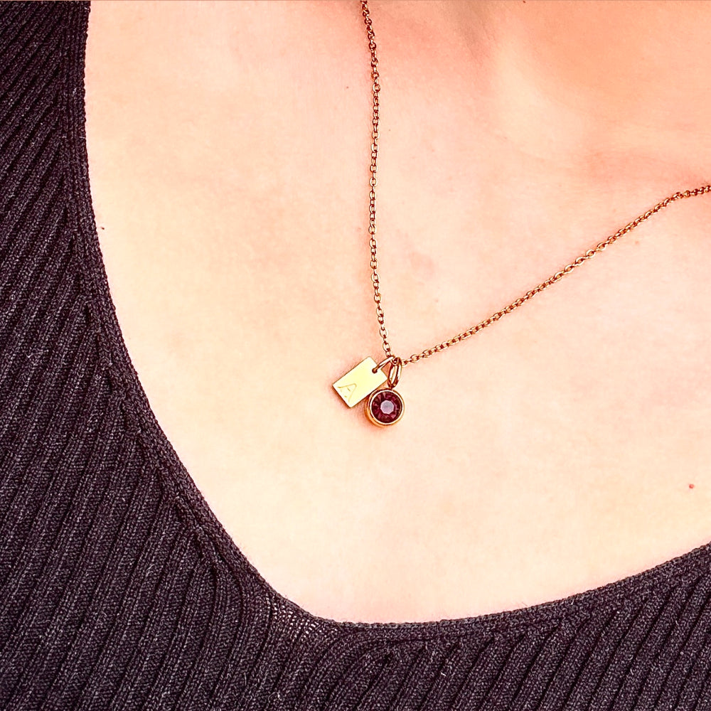 
                      
                        Engraved Initial Birthstone Charm Necklace - Positively Beaded
                      
                    