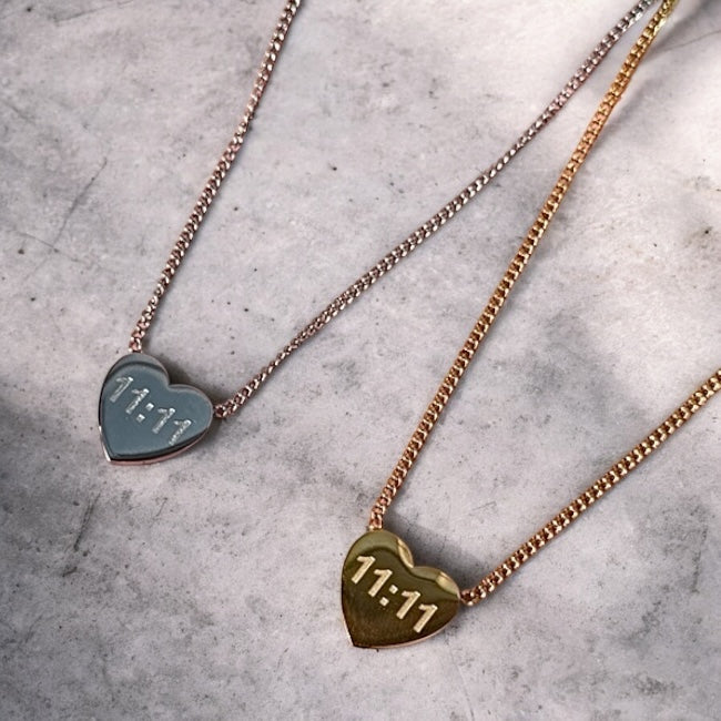 11:11 Engraved Heart Pendant Necklace