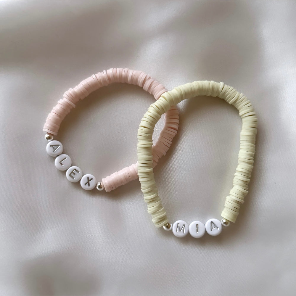 
                      
                        Heishi clay bead name bracelet - gold or silver lettering
                      
                    