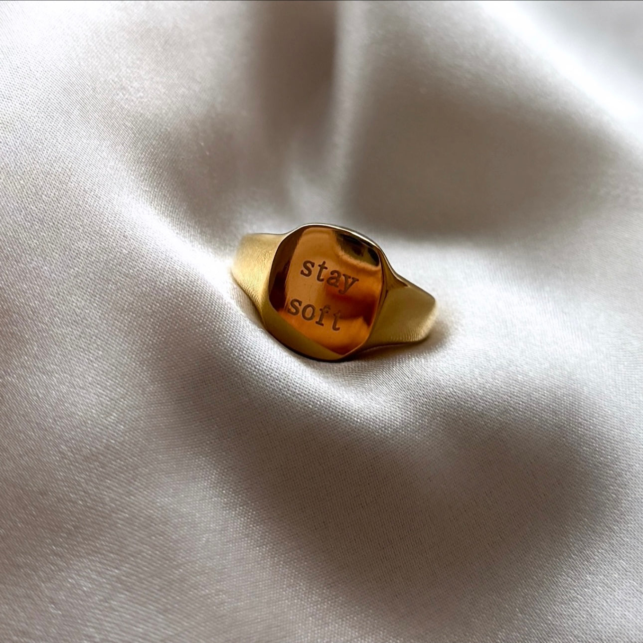 Stay Soft Engraved Statement Signet Ring - Positively Beaded