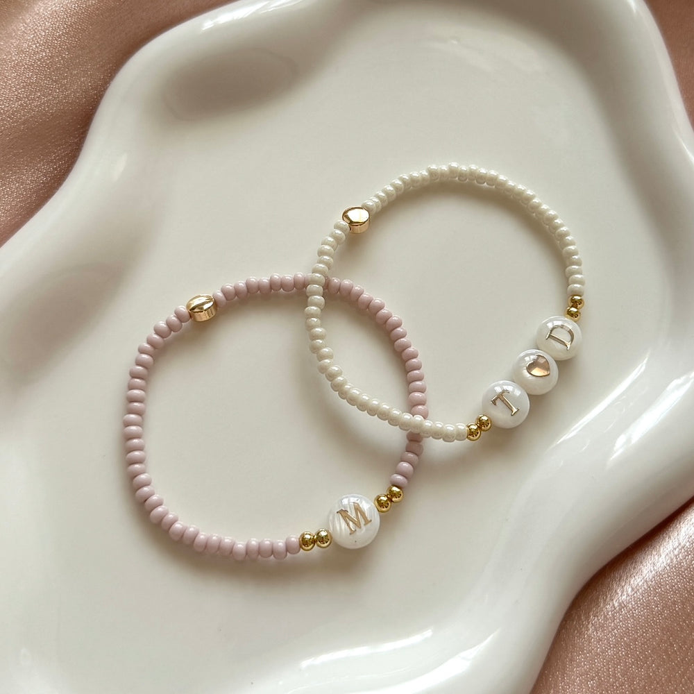 Freshwater Pearl Minimalist Neutral Initial Bracelet