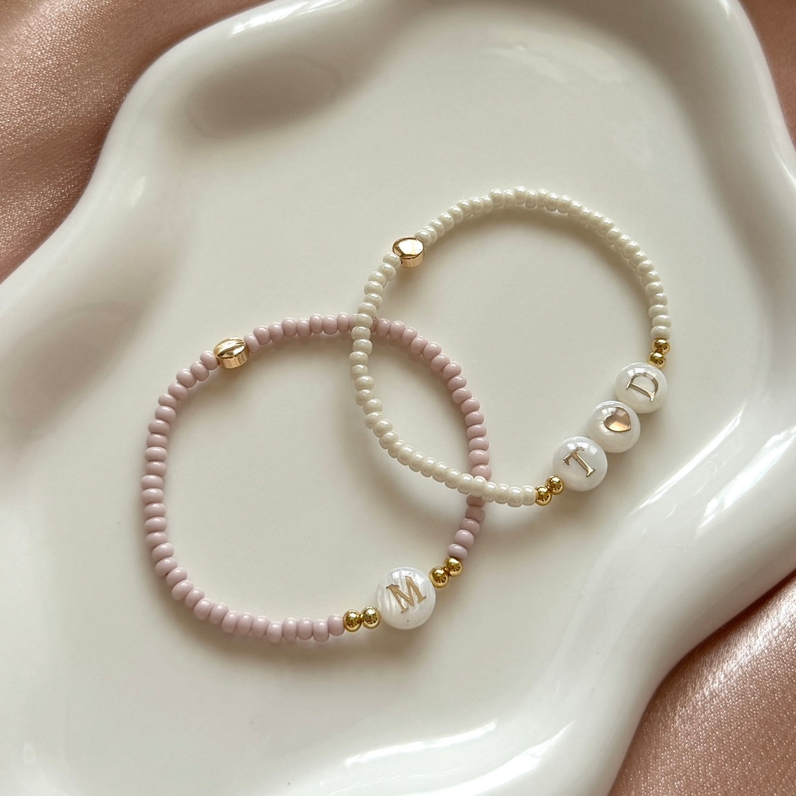 Freshwater Pearl Minimalist Neutral Initial Bracelet