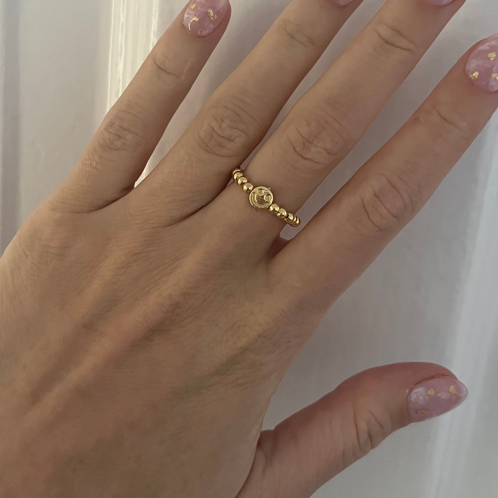 Smiley face ring - gold - Positively Beaded