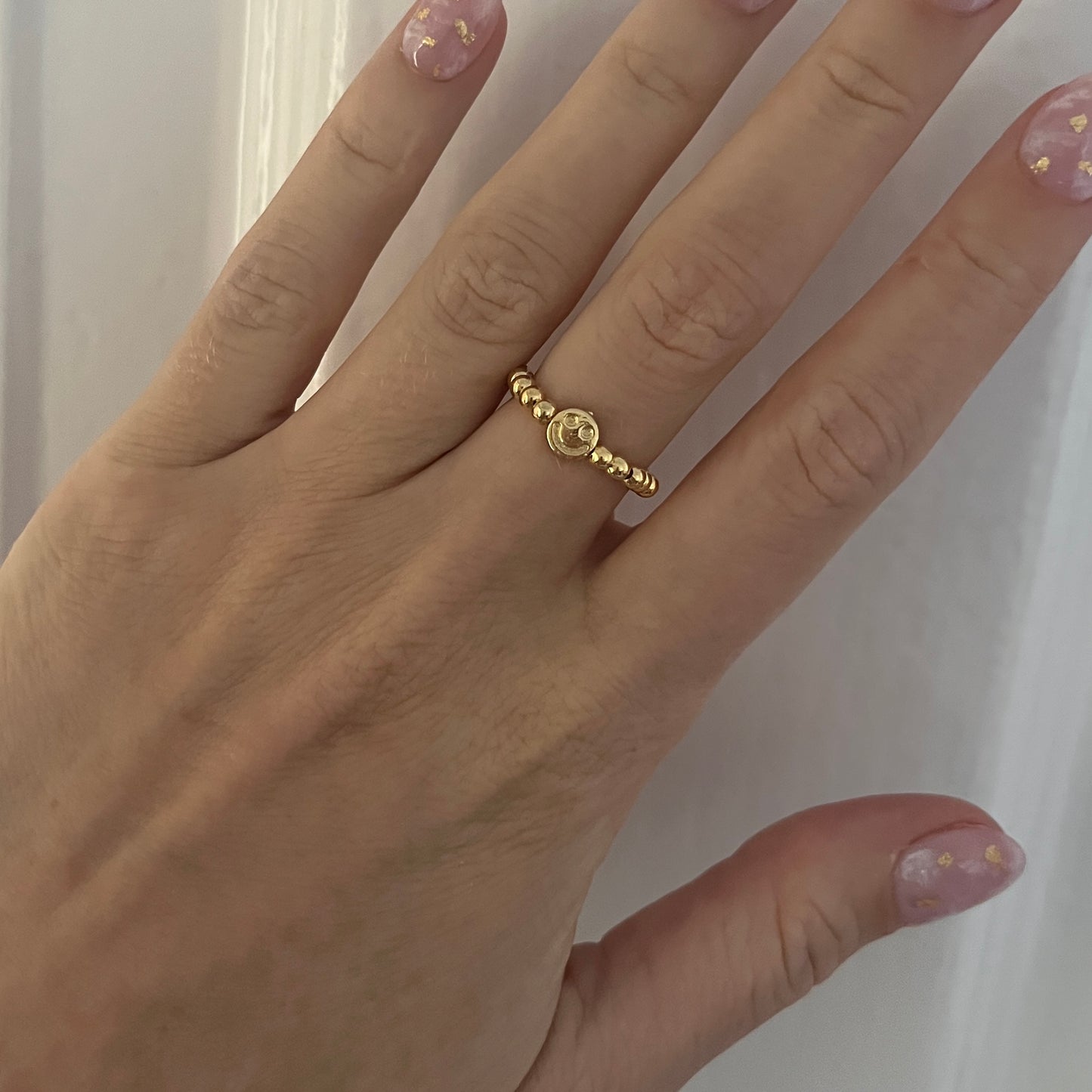 Smiley face ring - gold - Positively Beaded