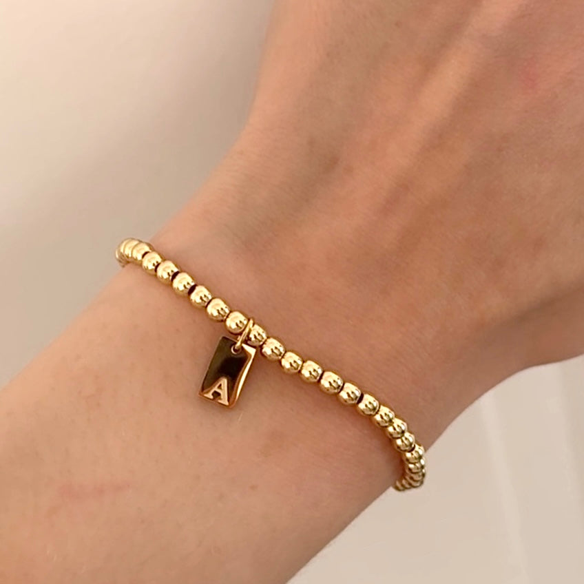 Gold Plated Engraved Initial Tag Bracelet - Positively Beaded