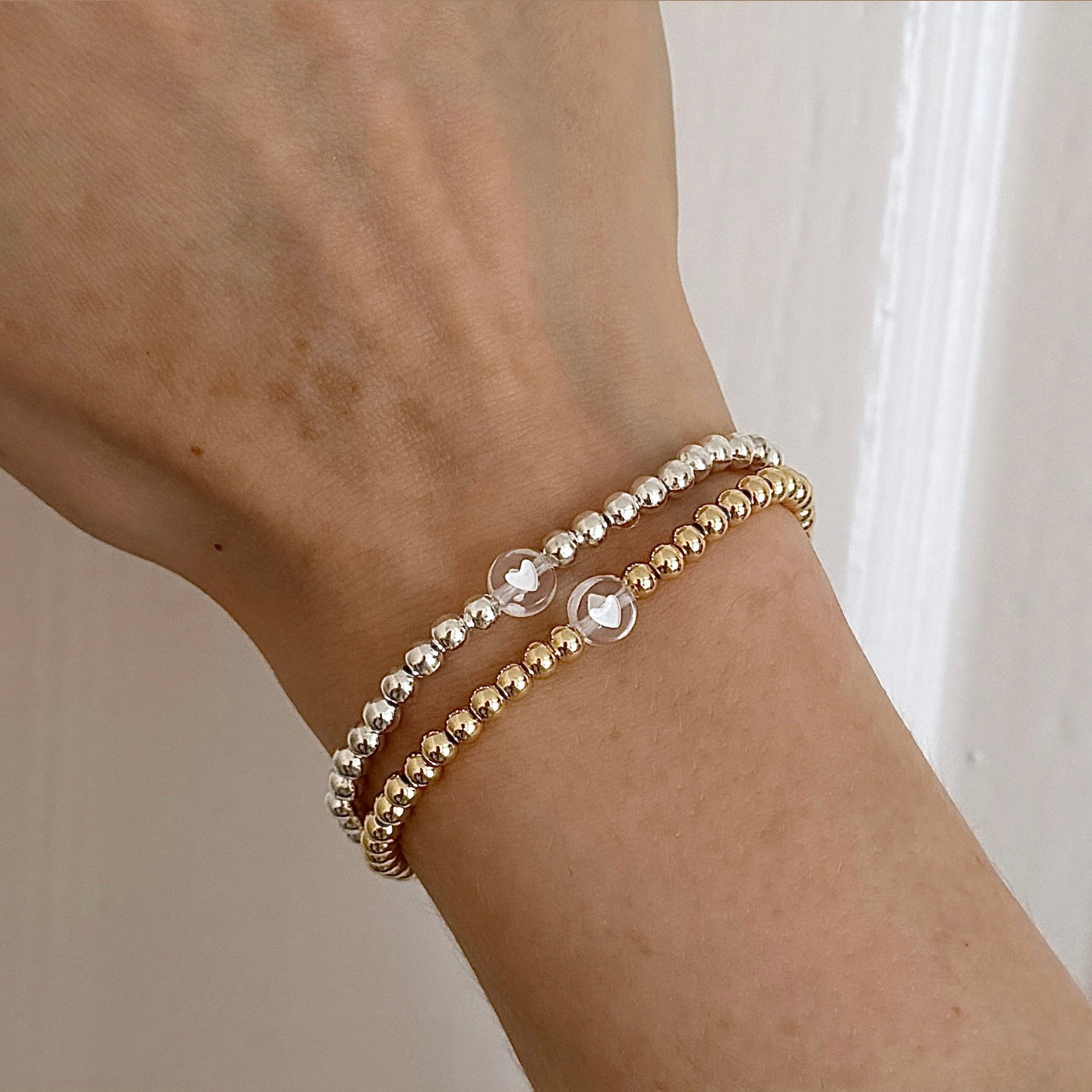 Minimalist clear heart stacking bracelet