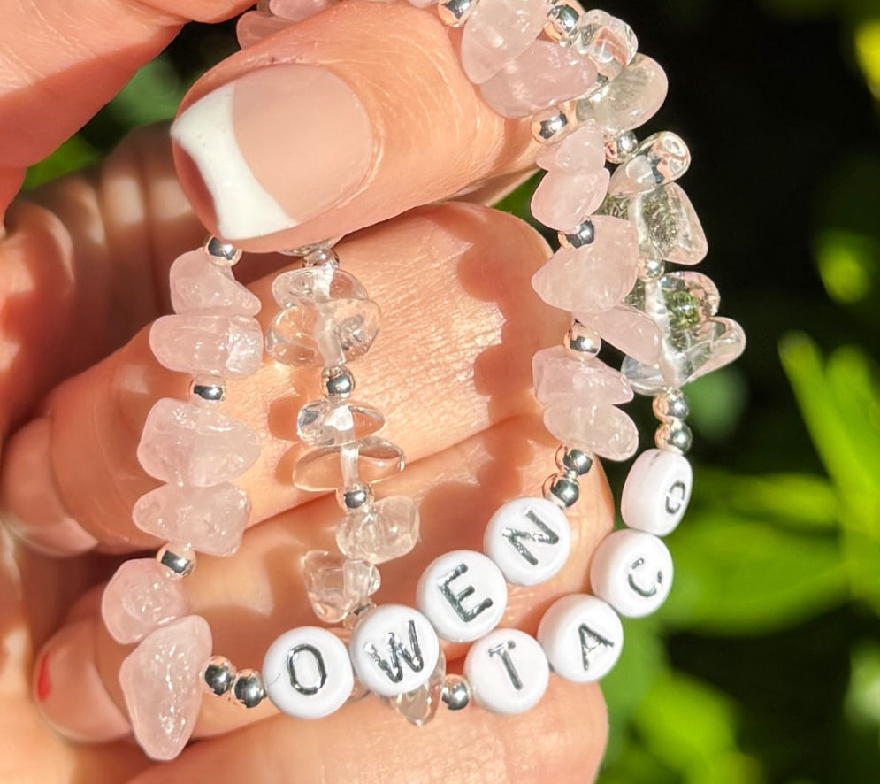 
                      
                        Rose quartz personalised bracelet - Positively Beaded
                      
                    