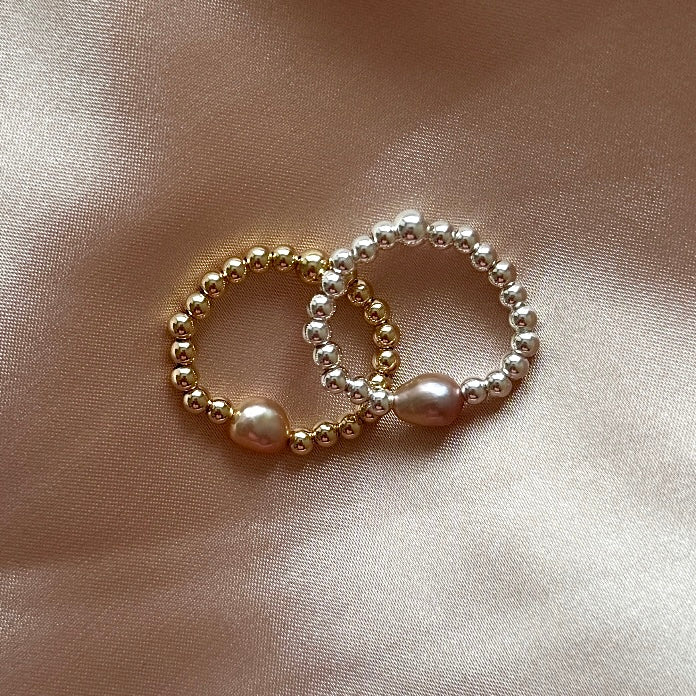 Freshwater pearl ring - champagne blush - 14kt gold filled - Positively Beaded