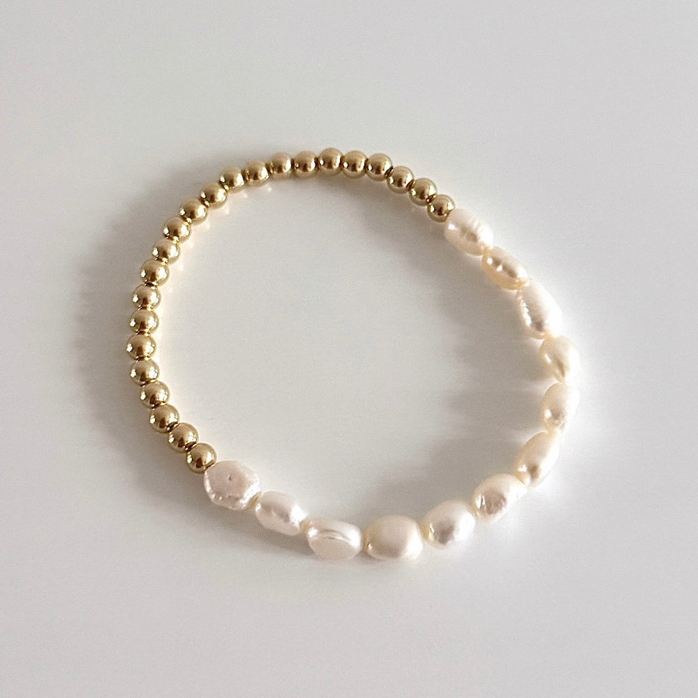 Freshwater pearl half and half bracelet - gold, silver, rose gold