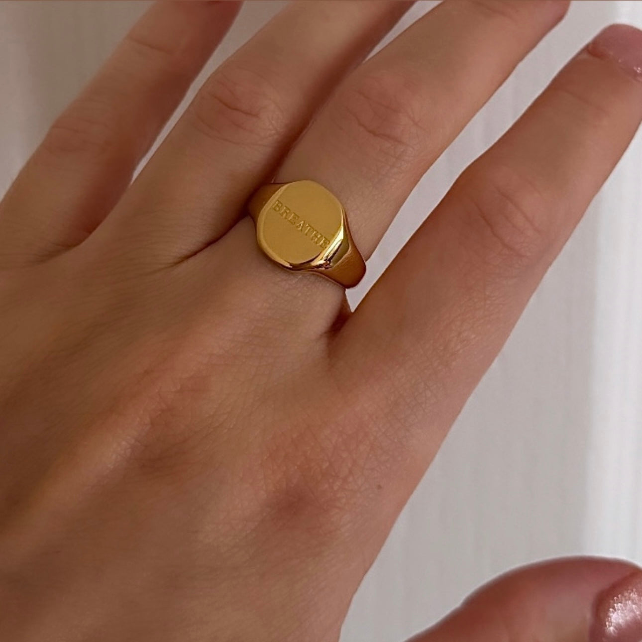Breathe Engraved Statement Signet Ring - Positively Beaded