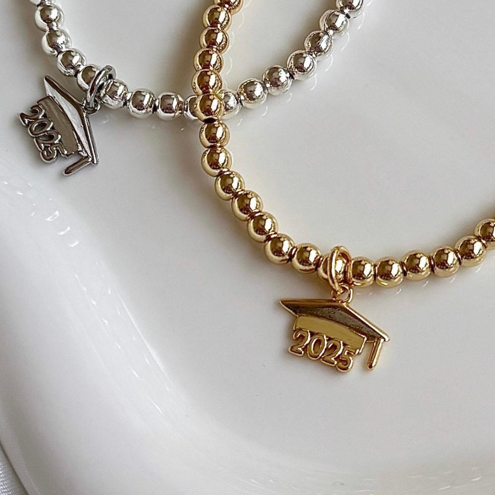 2025 Graduation Cap Charm Bracelet - Positively Beaded