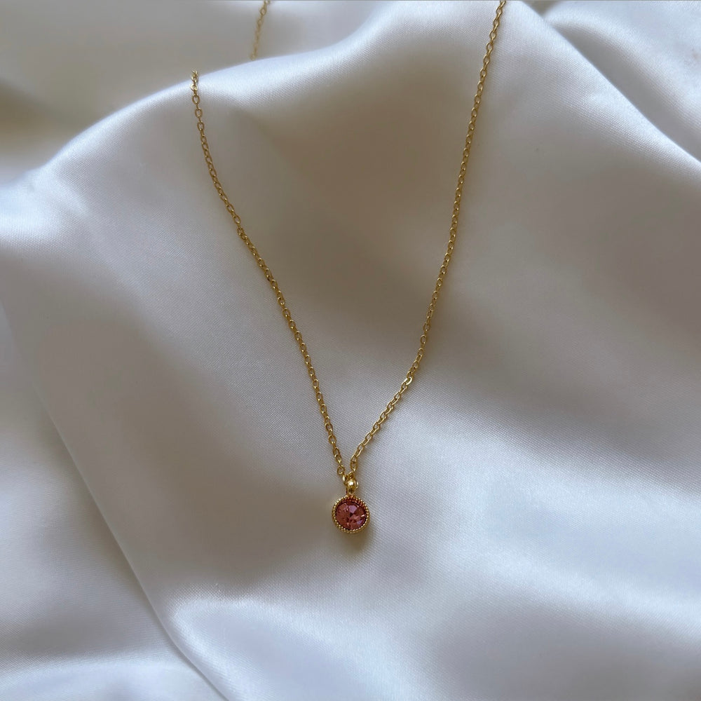 Gold plated pink gemstone necklace