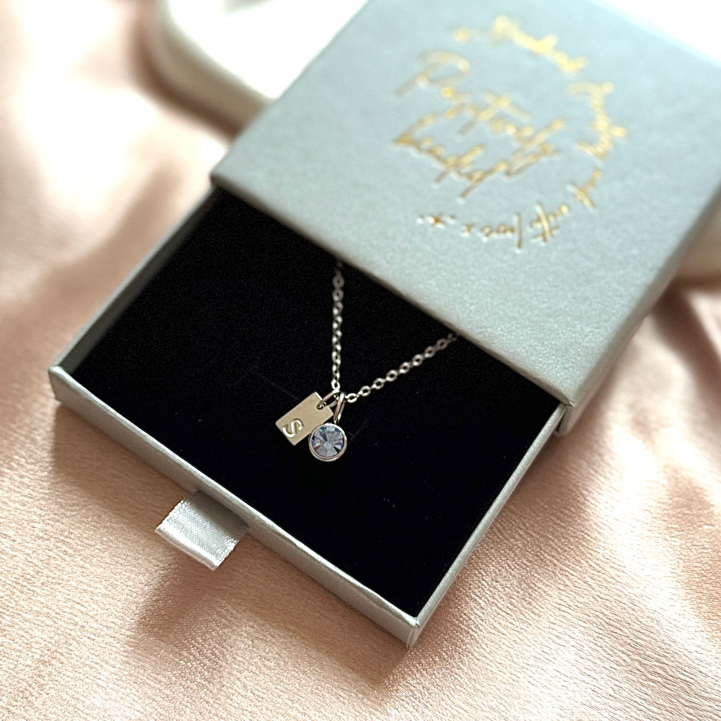 Engraved Initial Birthstone Charm Necklace - Positively Beaded