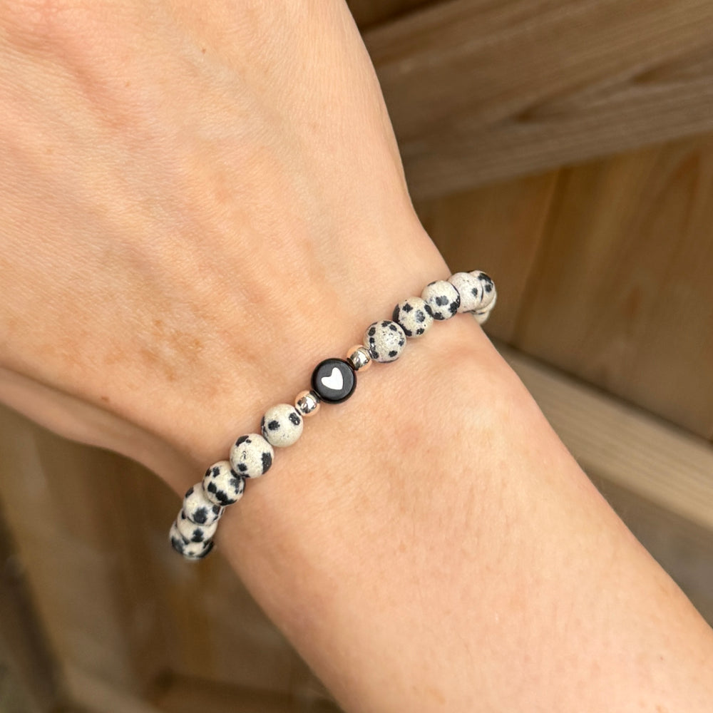 Black and white heart crystal bracelet - Positively Beaded