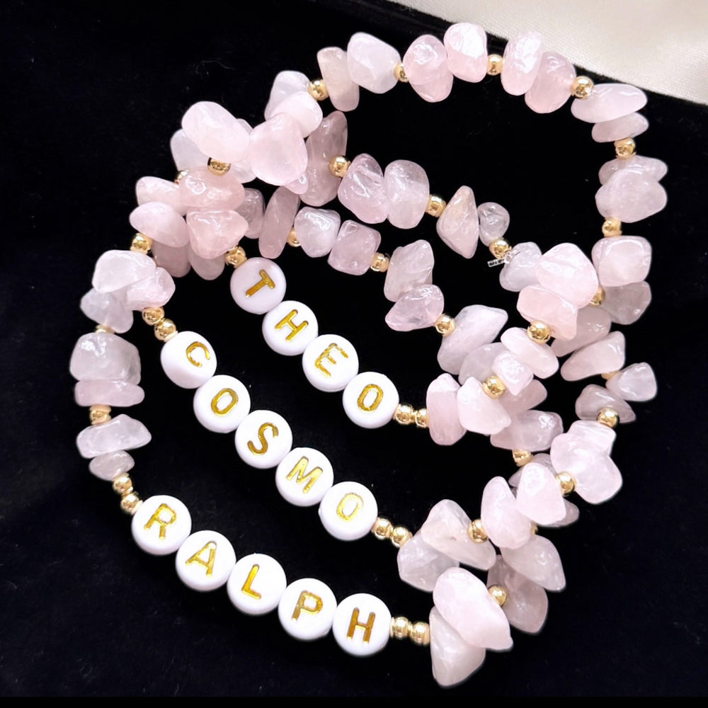 
                      
                        Rose quartz personalised bracelet - Positively Beaded
                      
                    