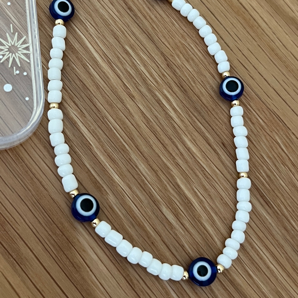 Beaded phone strap - evil eye