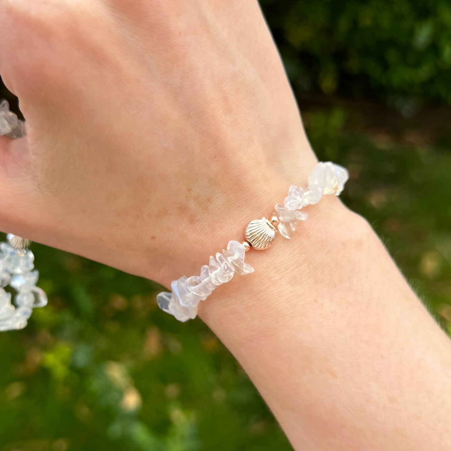 White opalite oyster bead crystal bracelet - Positively Beaded