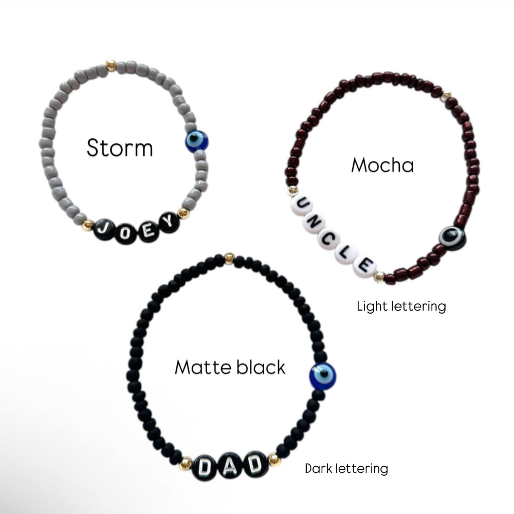
                      
                        Men’s 4mm Seed Bead Eye Name Bracelet - Positively Beaded
                      
                    