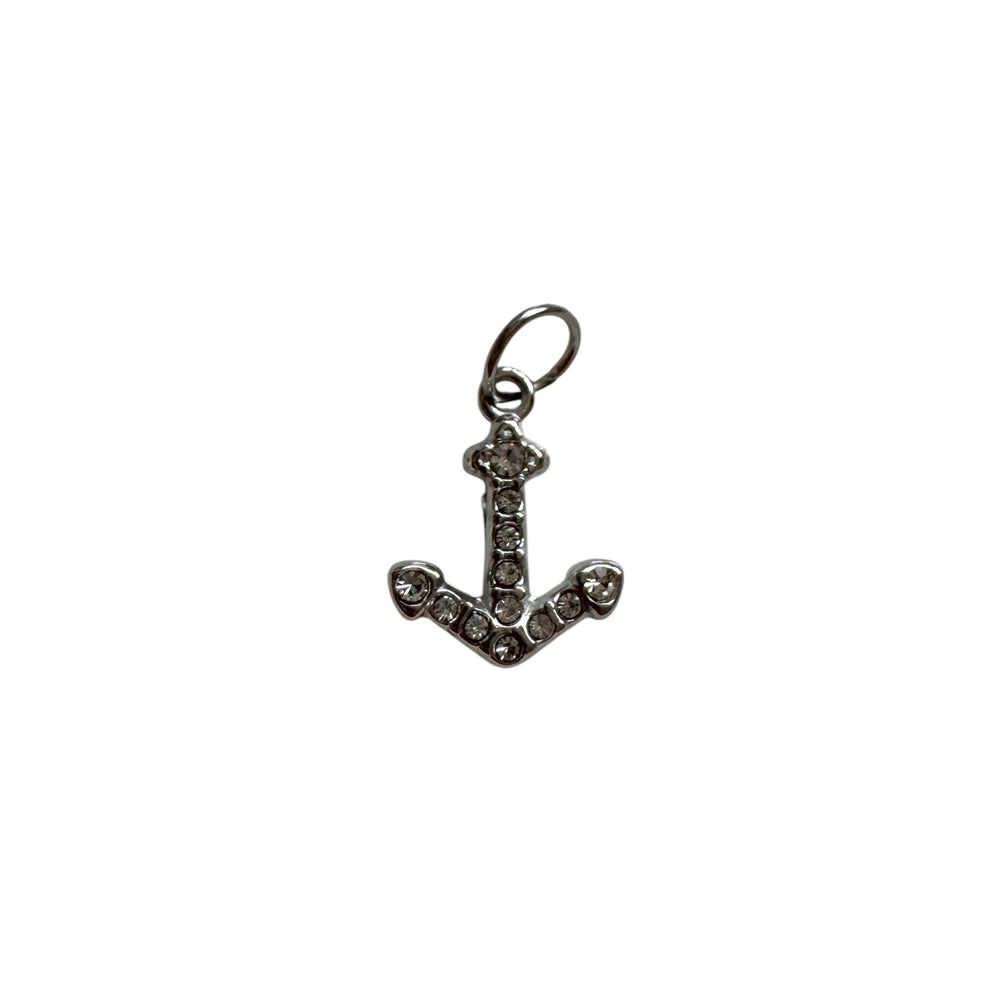 Silver Crystal Anchor Charm