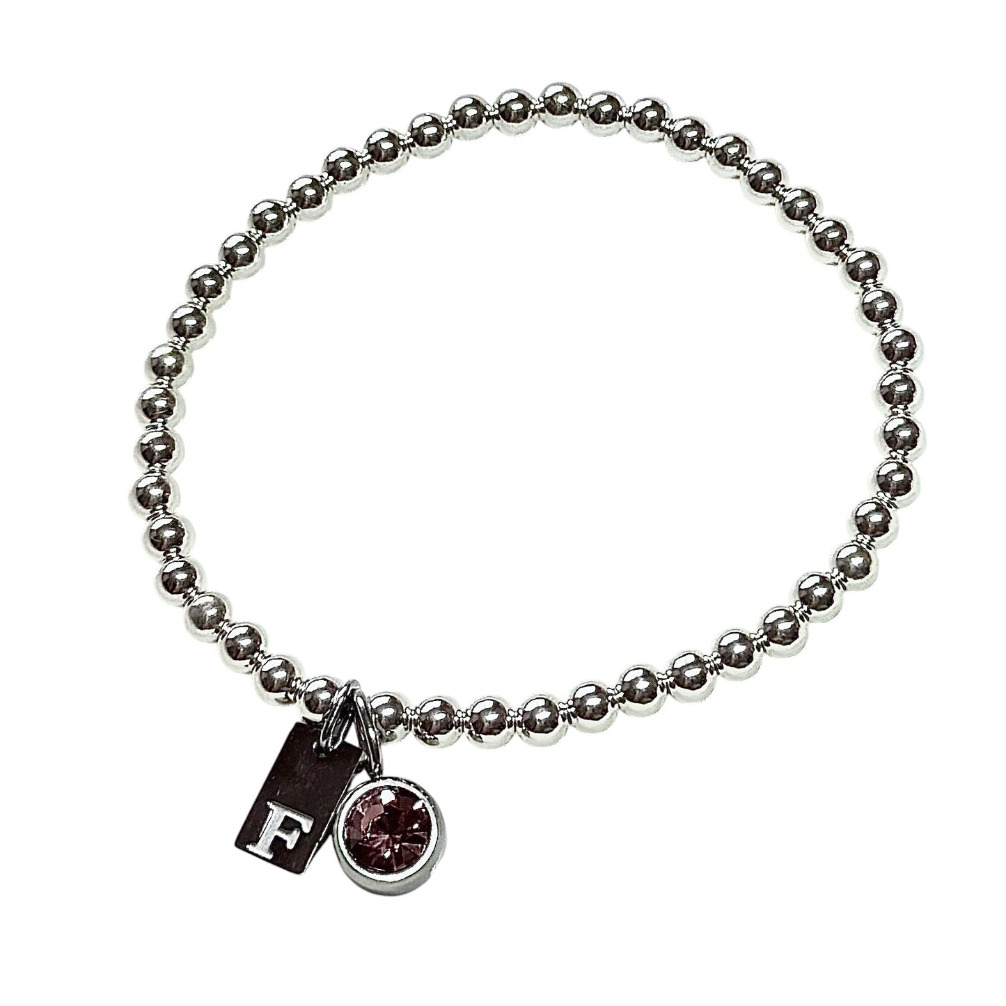 Luxe Engraved Initial Birthstone Charm Bracelet - 925 Sterling Silver