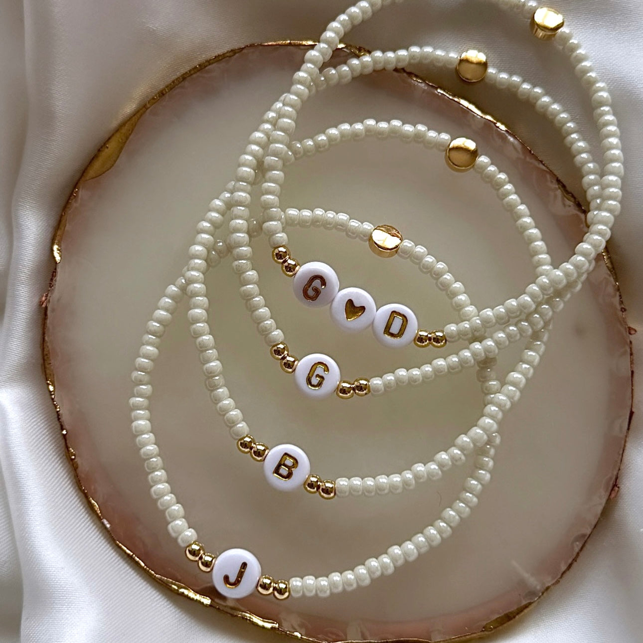 Minimalist neutral initial bracelet