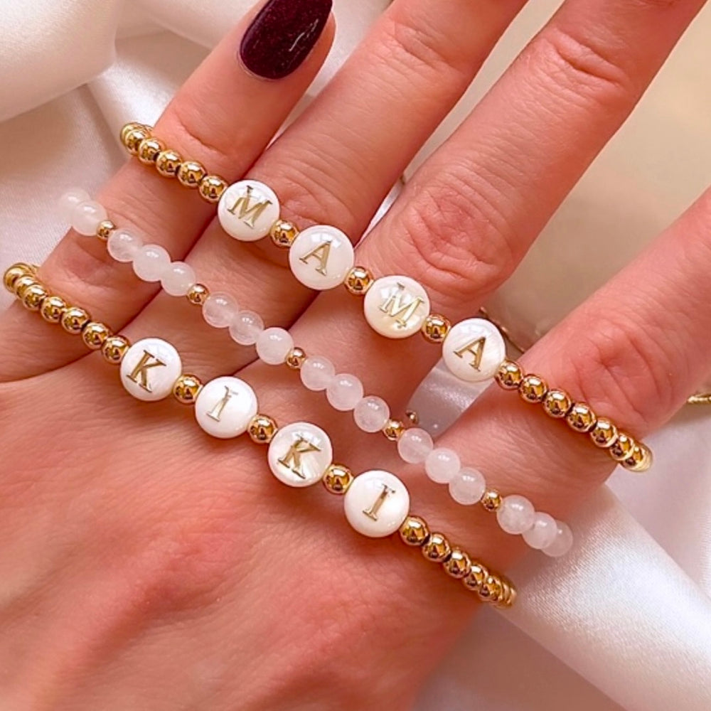 Gold filled freshwater pearl name bracelet - Positively Beaded