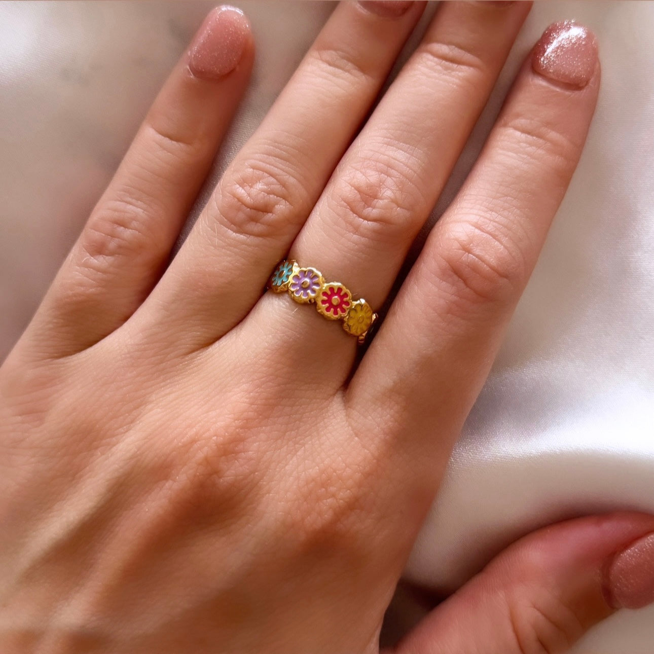 The Chloe Adjustable Flower Ring - Positively Beaded